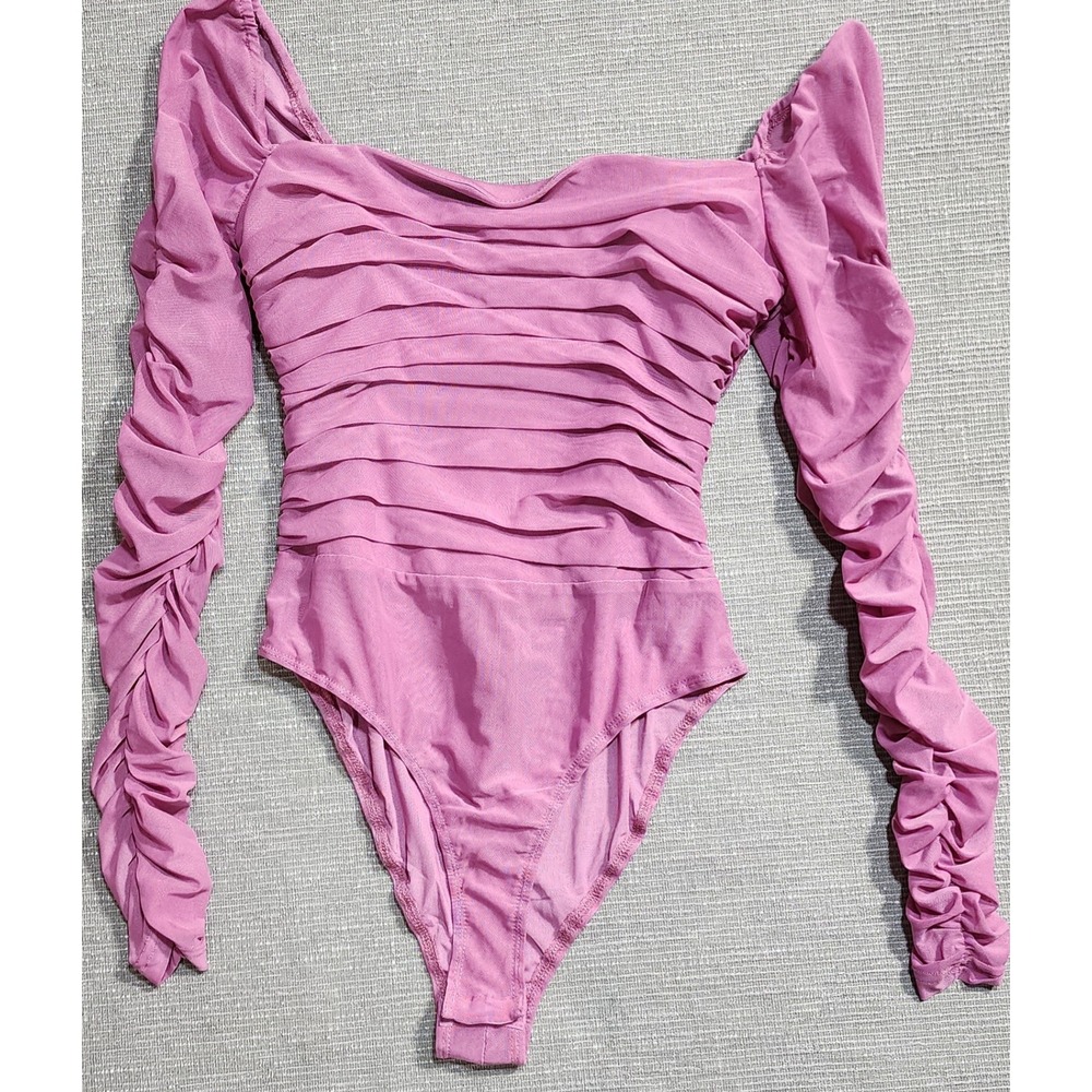 Princess Polly Ruched Mesh Long Sleeve Bodysuit Mauve Pink Size 6